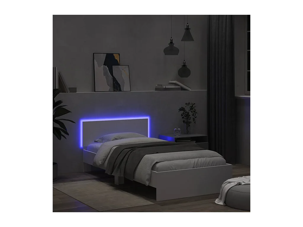 Lit simple | Lit adulte, enfant | Cadre de lit avec lumières LED blanc 100x200 cm