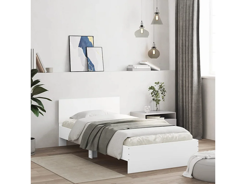 Lit simple | Lit adulte, enfant | Cadre de lit avec lumières LED blanc 100x200 cm