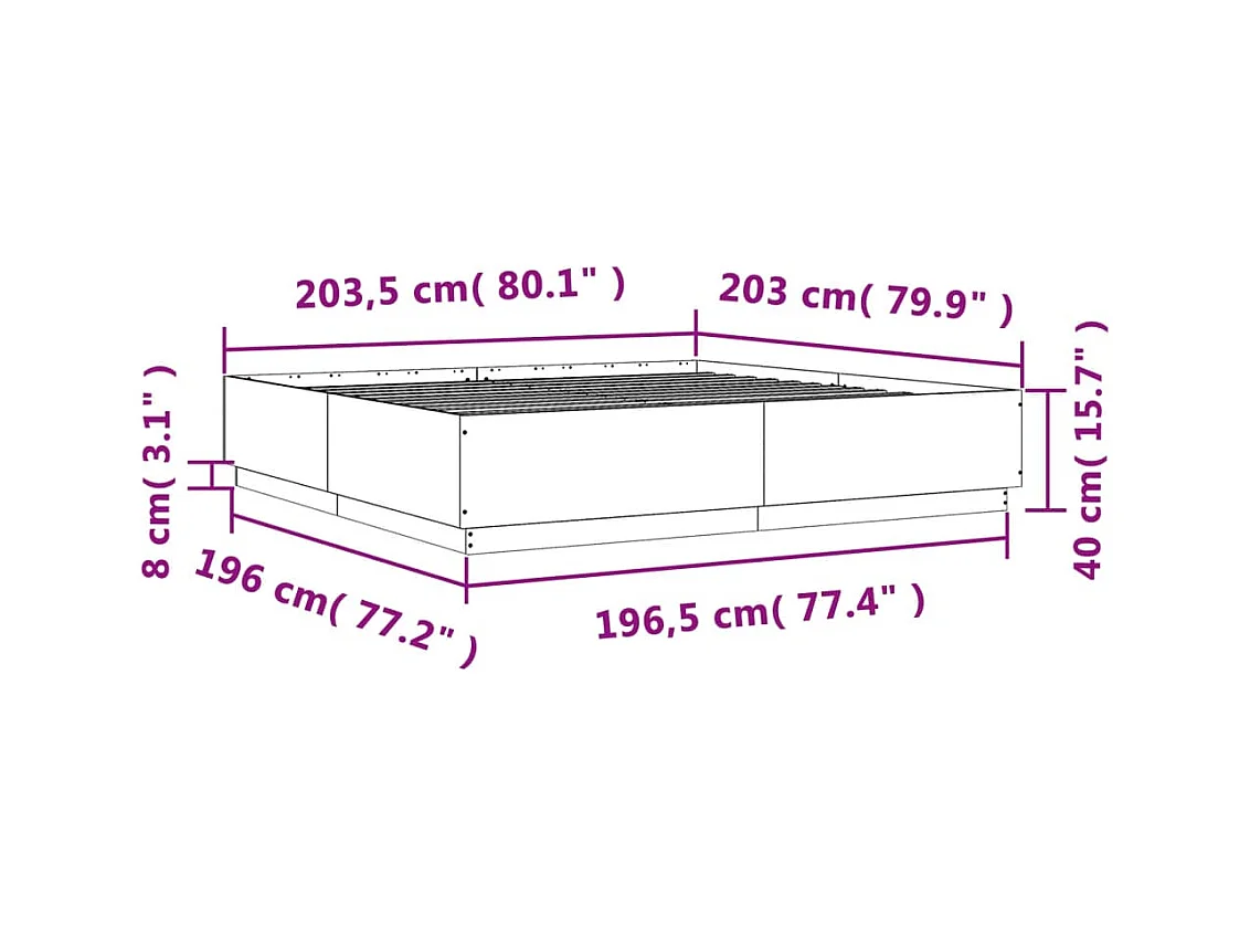 Lit double | Lit adulte | Cadre de lit sonoma gris 200x200 cm