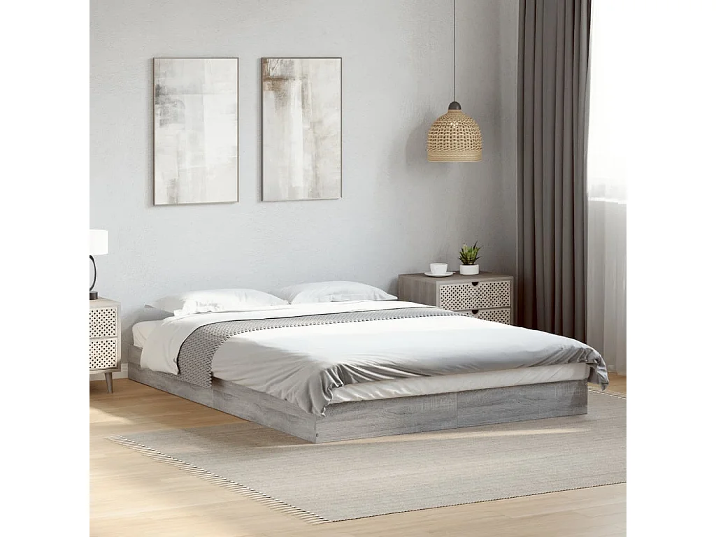Lit double | Lit adulte | Cadre de lit sonoma gris 140x200 cm