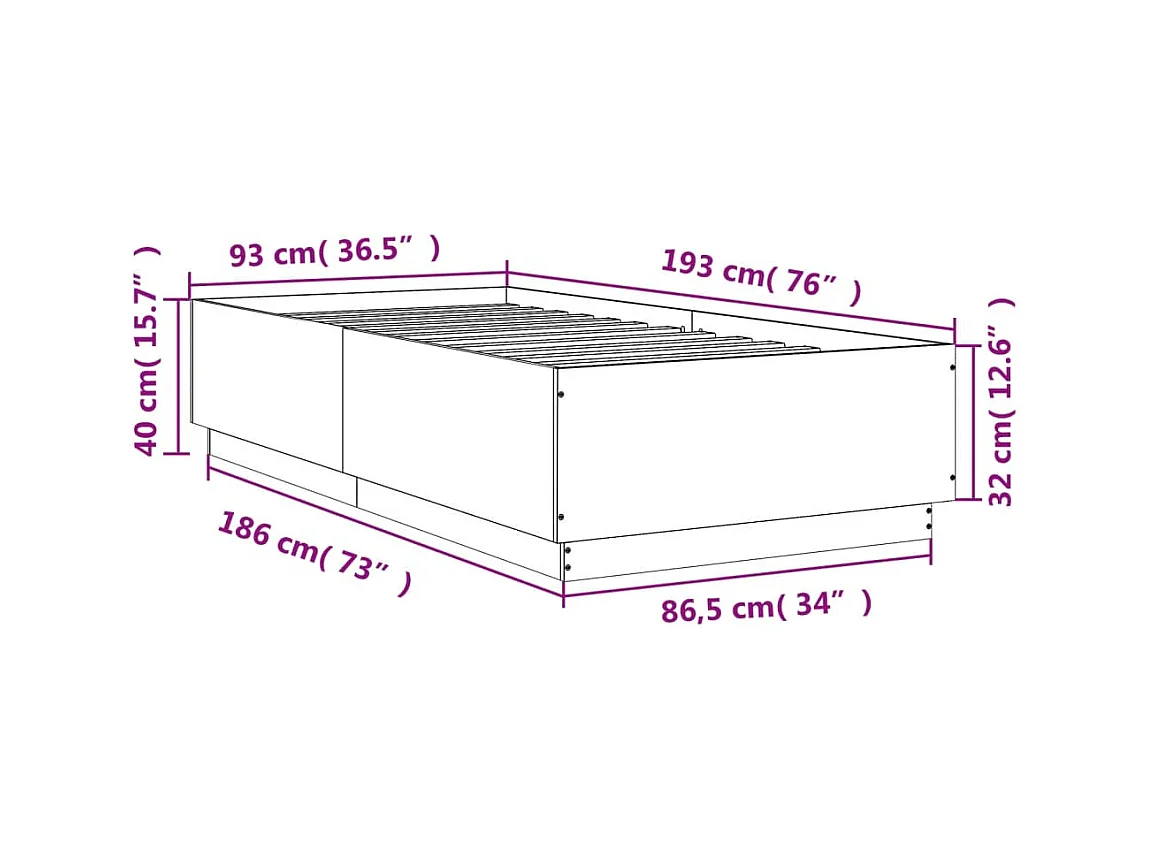 Lit simple | Lit adulte, enfant | Cadre de lit sonoma gris 90x190 cm