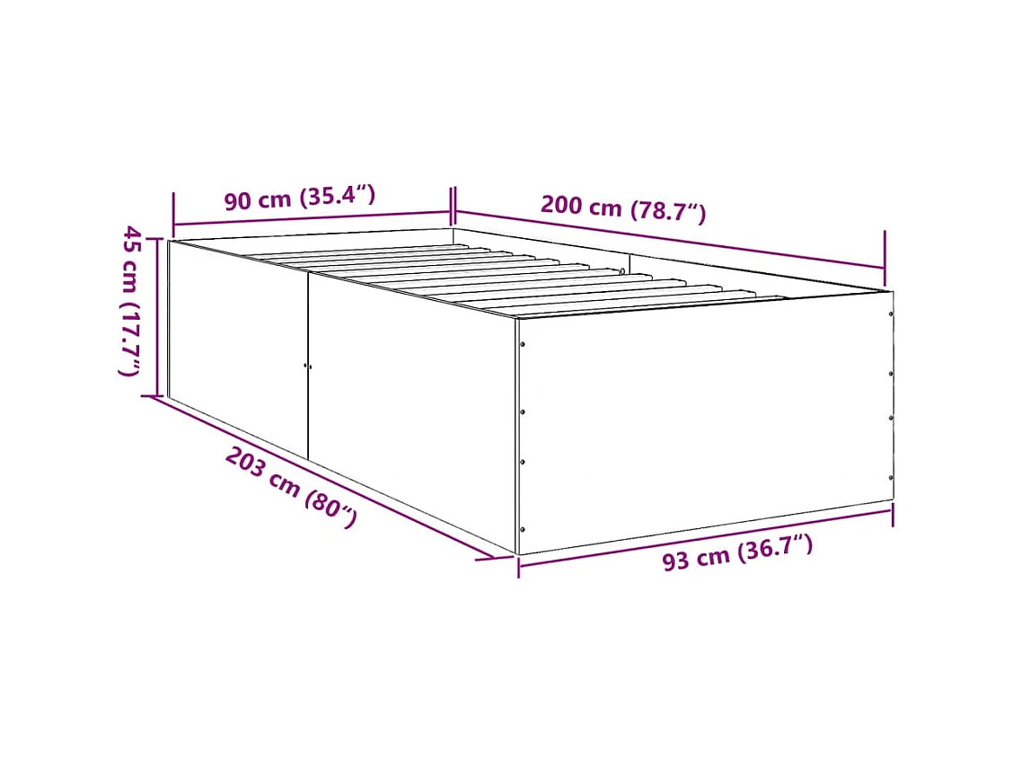 Lit simple | Lit adulte, enfant | Cadre de lit chêne fumé 90x200 cm