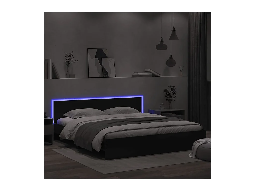 Lit double | Lit adulte | Cadre de lit avec LED noir 180x200 cm
