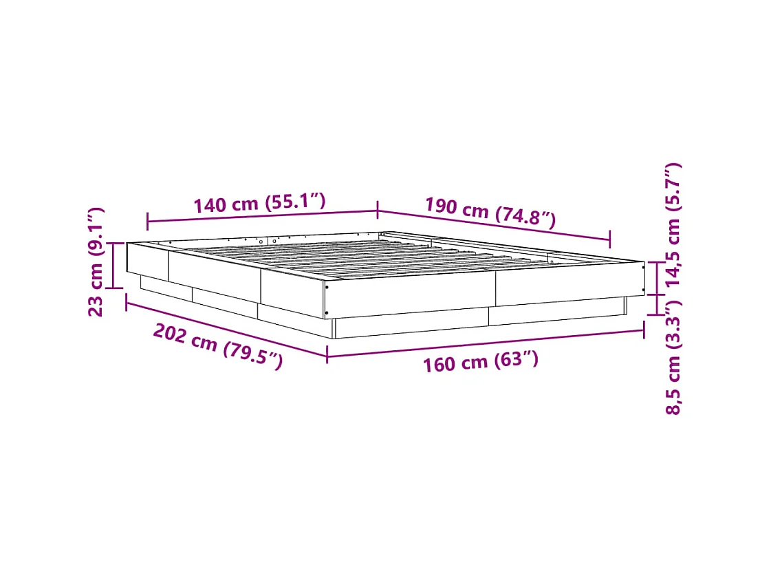 Lit double | Lit adulte | Cadre de lit blanc 140x190 cm