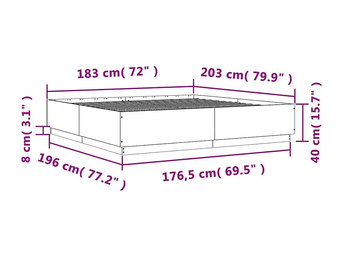 Lit double | Lit adulte | Cadre de lit sonoma gris 180x200 cm