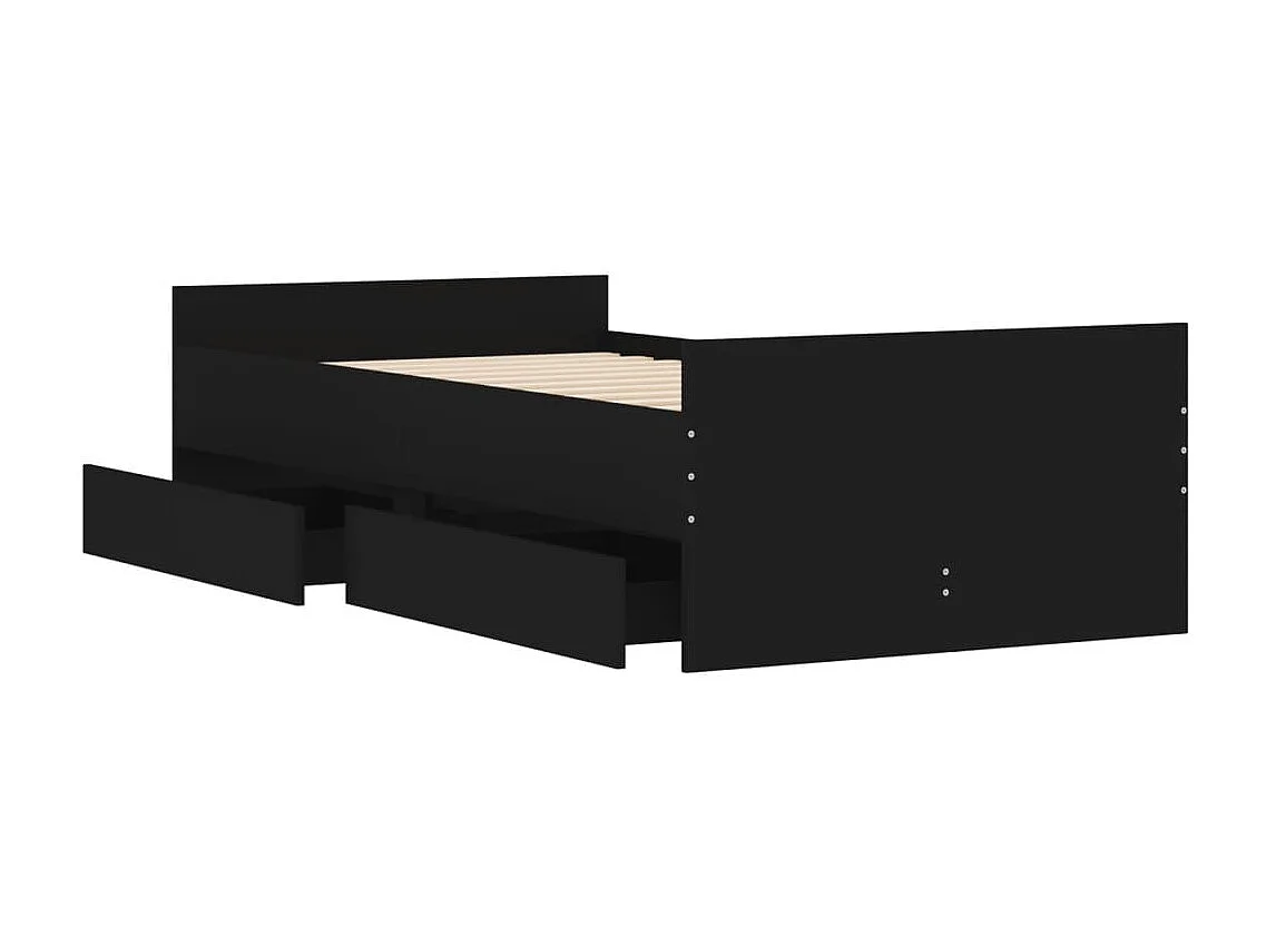 Lit simple | Lit adulte, enfant | Cadre de lit avec tiroirs noir 90x190 cm