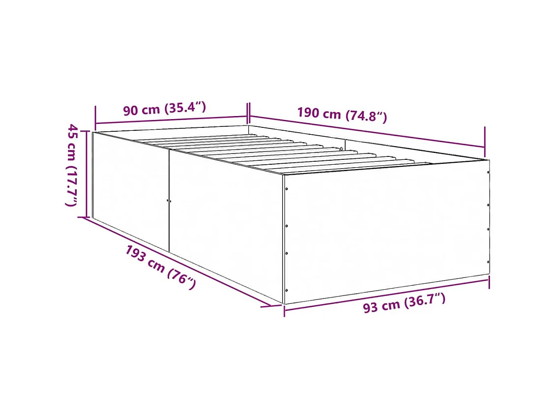 Lit simple | Lit adulte, enfant | Cadre de lit chêne fumé 90x190 cm