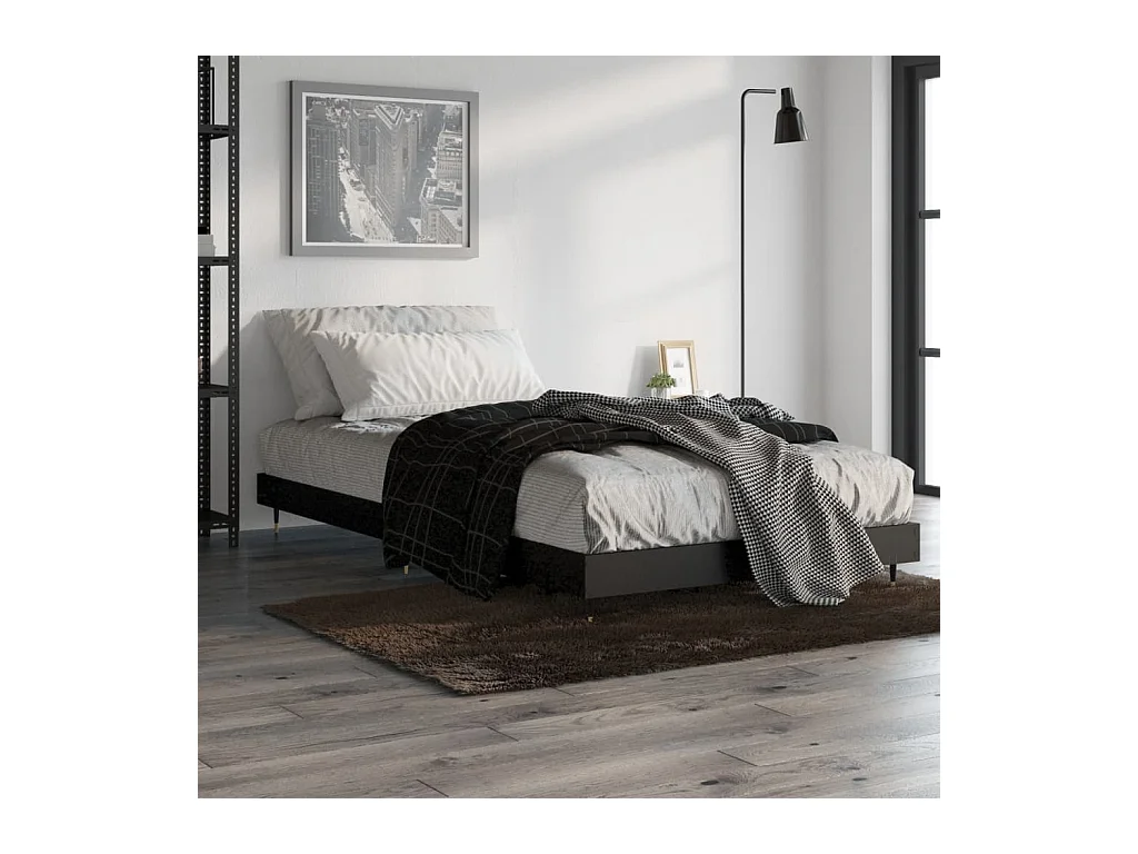 Lit simple | Lit adulte, enfant | Cadre de lit noir 90x200 cm bois d'ingénierie