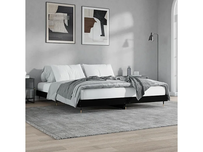 Lit double | Lit adulte | Cadre de lit noir 200x200 cm bois d'ingénierie