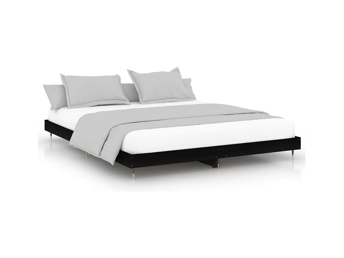 Lit double | Lit adulte | Cadre de lit noir 200x200 cm bois d'ingénierie