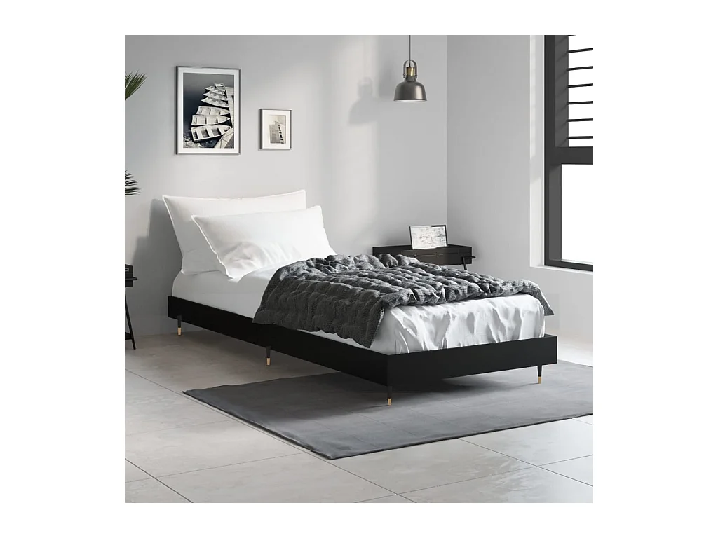 Lit simple | Lit adulte, enfant | Cadre de lit noir 75x190 cm bois ingénierie
