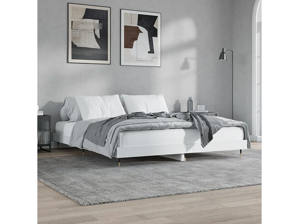 Lit simple | Lit adulte, enfant | Cadre de lit blanc 120x200 cm bois ingénierie
