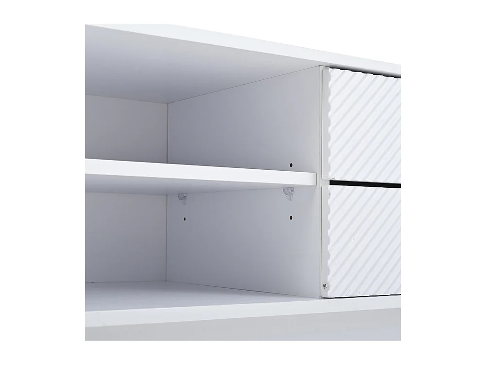 Meuble TV moderne 200x40x50.5 cm 2 portes 2 tiroirs grand rangement charge 45 kg TV 80 pouces blanc