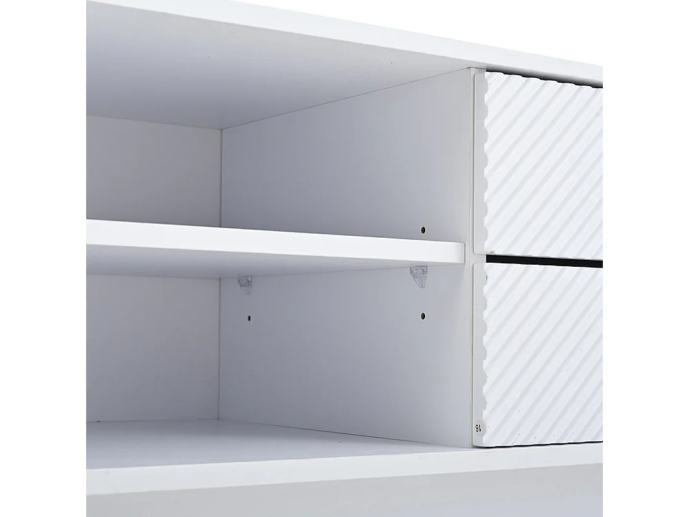 Meuble TV moderne 200x40x50.5 cm 2 portes 2 tiroirs grand rangement charge 45 kg TV 80 pouces blanc