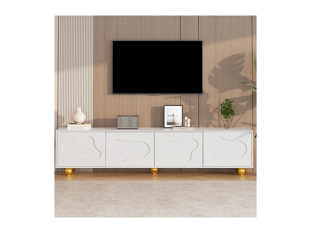Meuble TV cartoon nuage 180x40x45 cm 2 armoires 5 pieds charge 60 kg TV 75 pouces