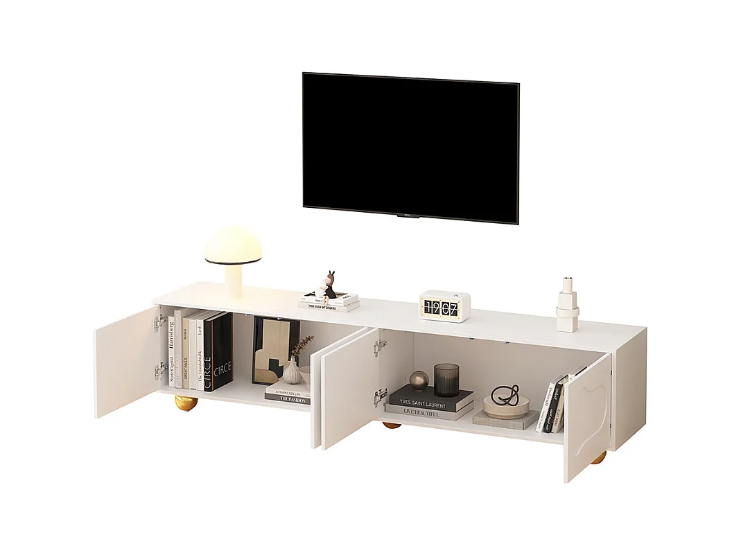 Meuble TV cartoon nuage 180x40x45 cm 2 armoires 5 pieds charge 60 kg TV 75 pouces