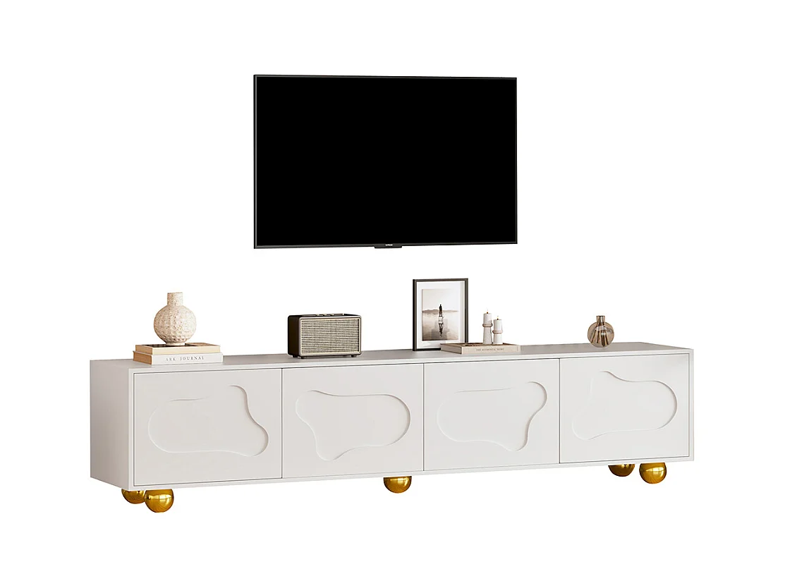 Meuble TV cartoon nuage 180x40x45 cm 2 armoires 5 pieds charge 60 kg TV 75 pouces