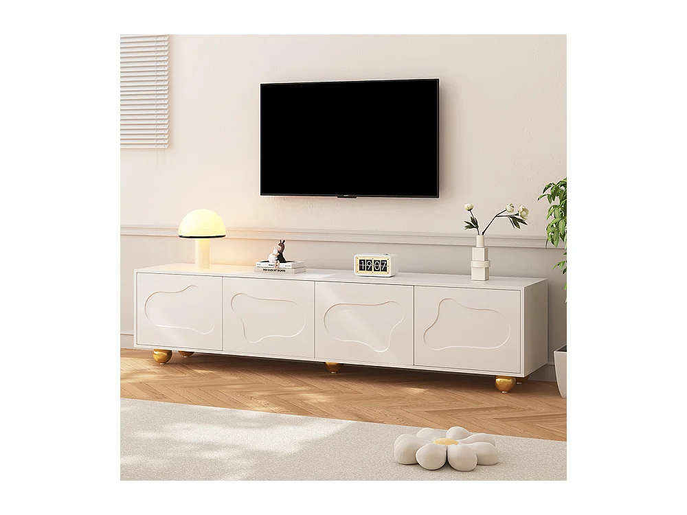 Meuble TV cartoon nuage 180x40x45 cm 2 armoires 5 pieds charge 60 kg TV 75 pouces