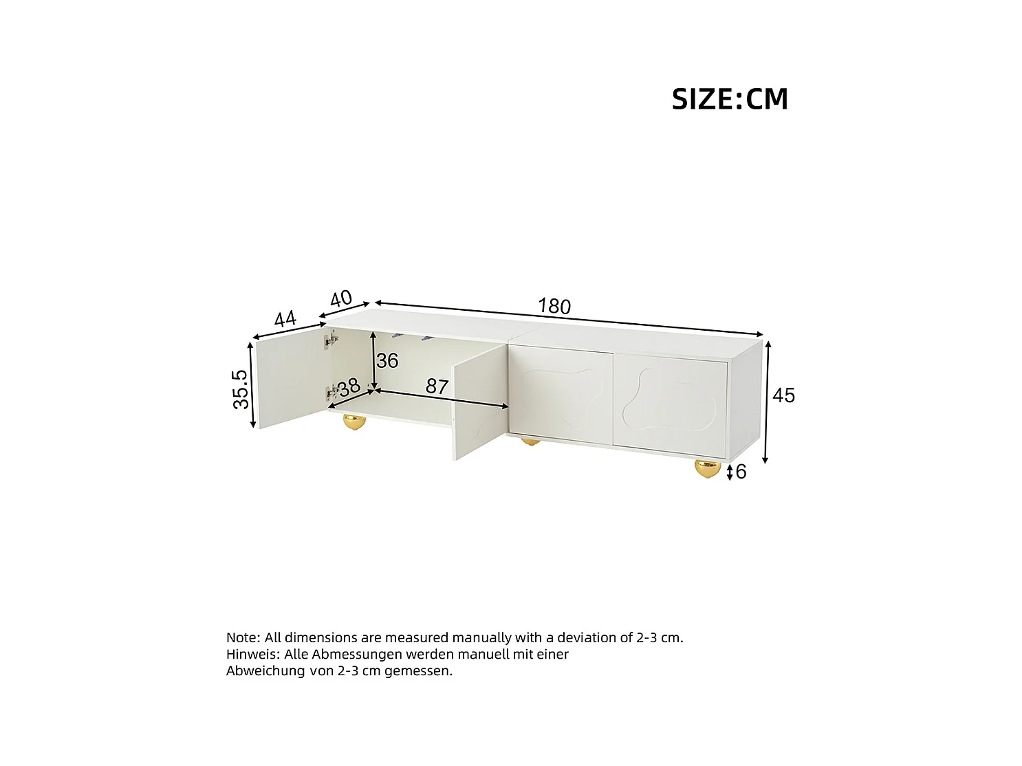 Meuble TV cartoon nuage 180x40x45 cm 2 armoires 5 pieds charge 60 kg TV 75 pouces