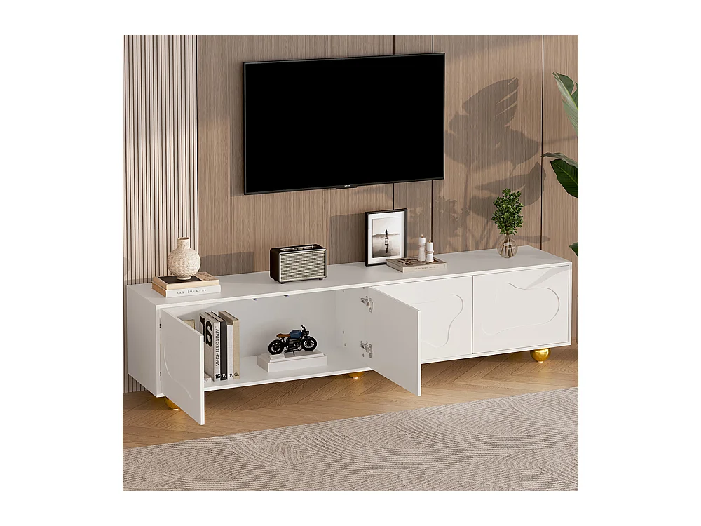 Meuble TV cartoon nuage 180x40x45 cm 2 armoires 5 pieds charge 60 kg TV 75 pouces