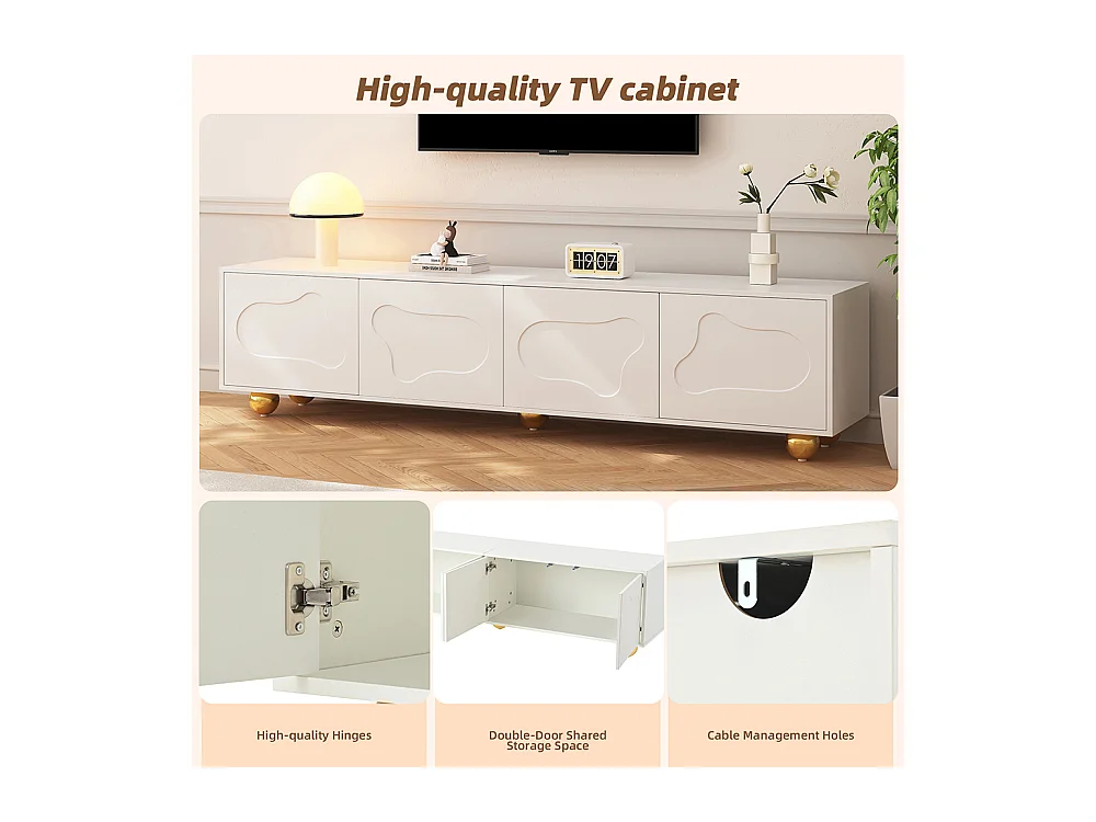 Meuble TV cartoon nuage 180x40x45 cm 2 armoires 5 pieds charge 60 kg TV 75 pouces