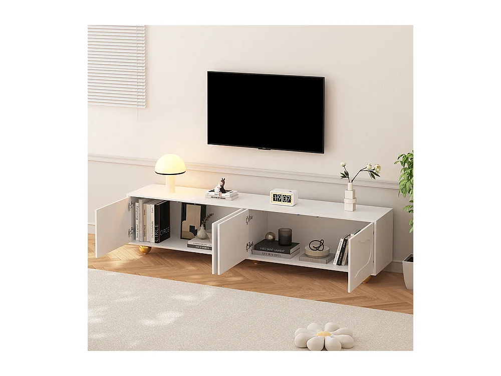 Meuble TV cartoon nuage 180x40x45 cm 2 armoires 5 pieds charge 60 kg TV 75 pouces