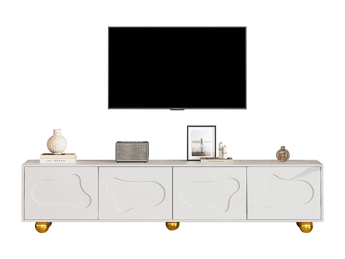 Meuble TV cartoon nuage 180x40x45 cm 2 armoires 5 pieds charge 60 kg TV 75 pouces