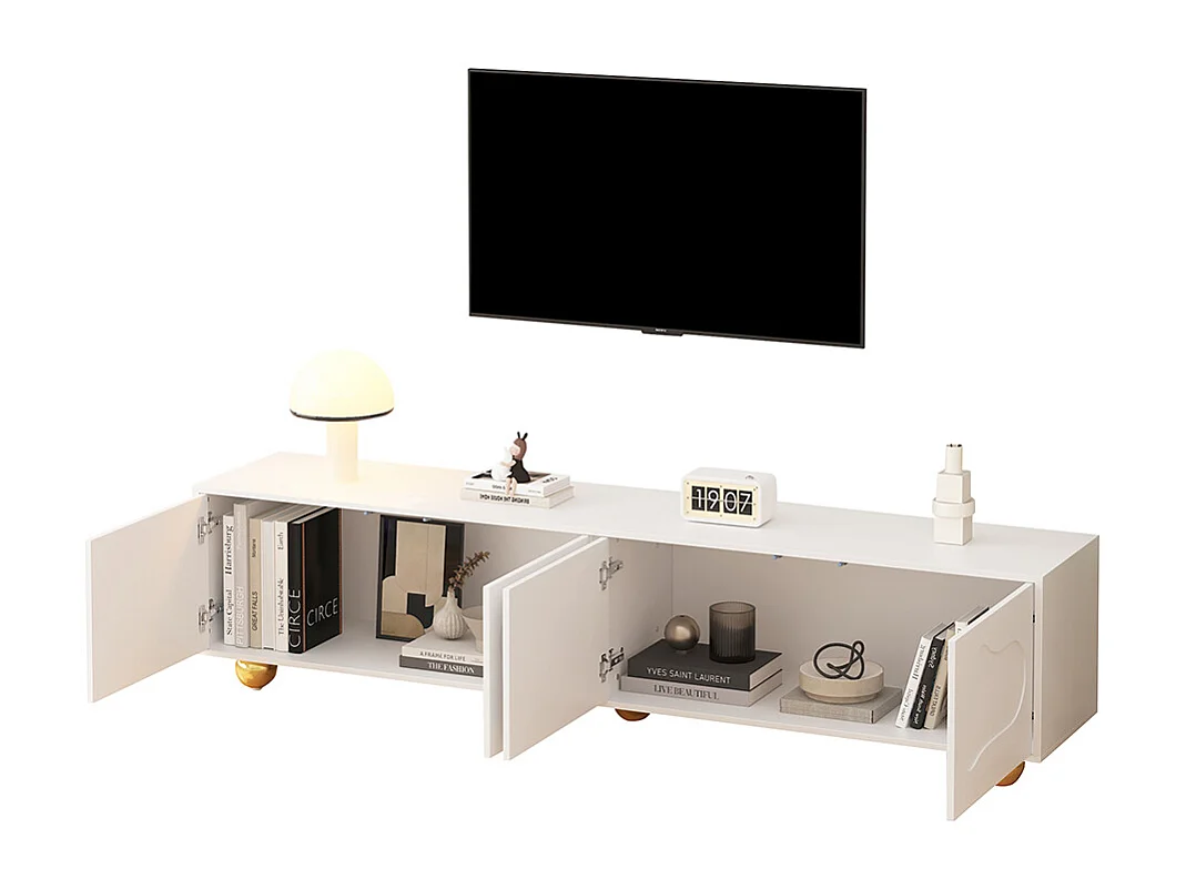 Meuble TV cartoon nuage 180x40x45 cm 2 armoires 5 pieds charge 60 kg TV 75 pouces