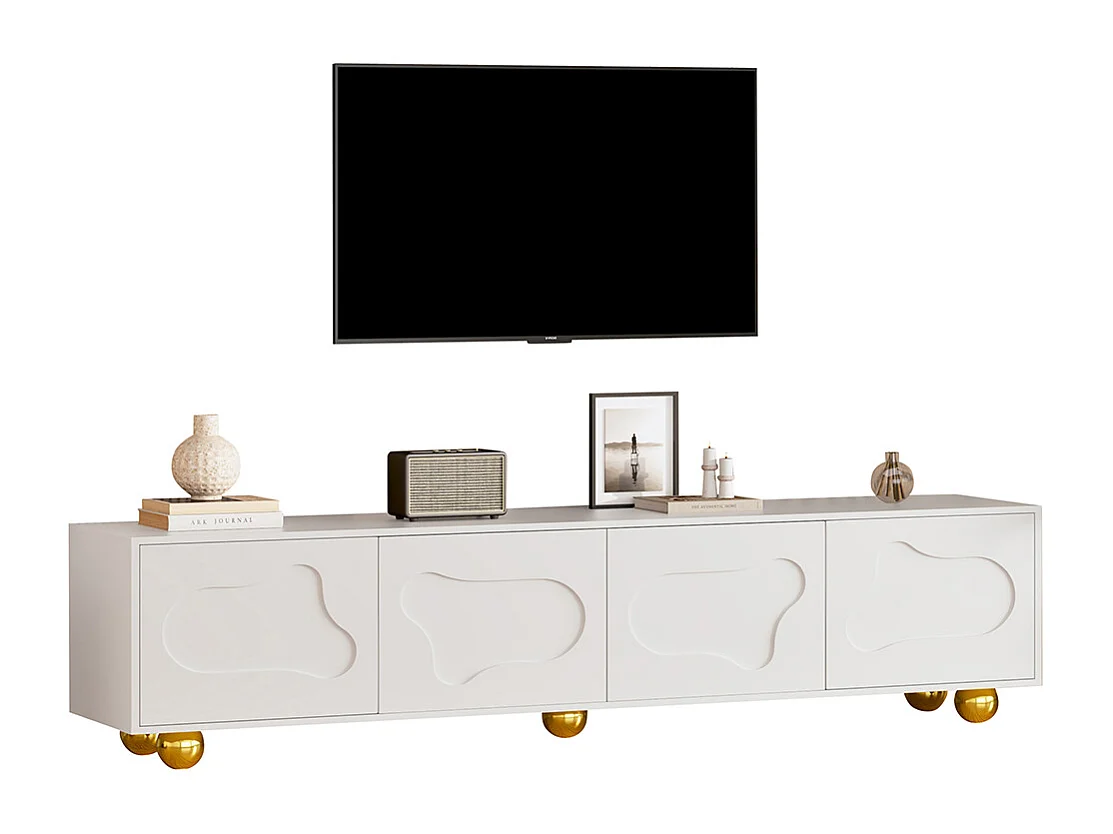 Meuble TV cartoon nuage 180x40x45 cm 2 armoires 5 pieds charge 60 kg TV 75 pouces