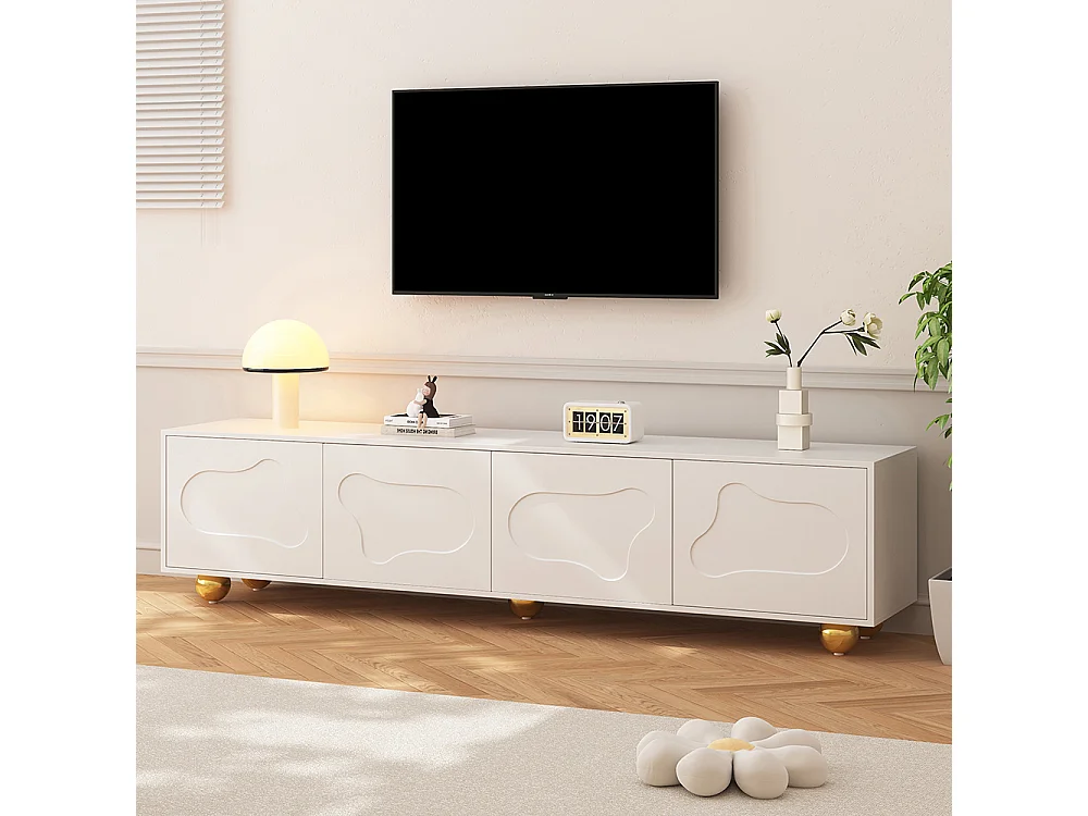 Meuble TV cartoon nuage 180x40x45 cm 2 armoires 5 pieds charge 60 kg TV 75 pouces