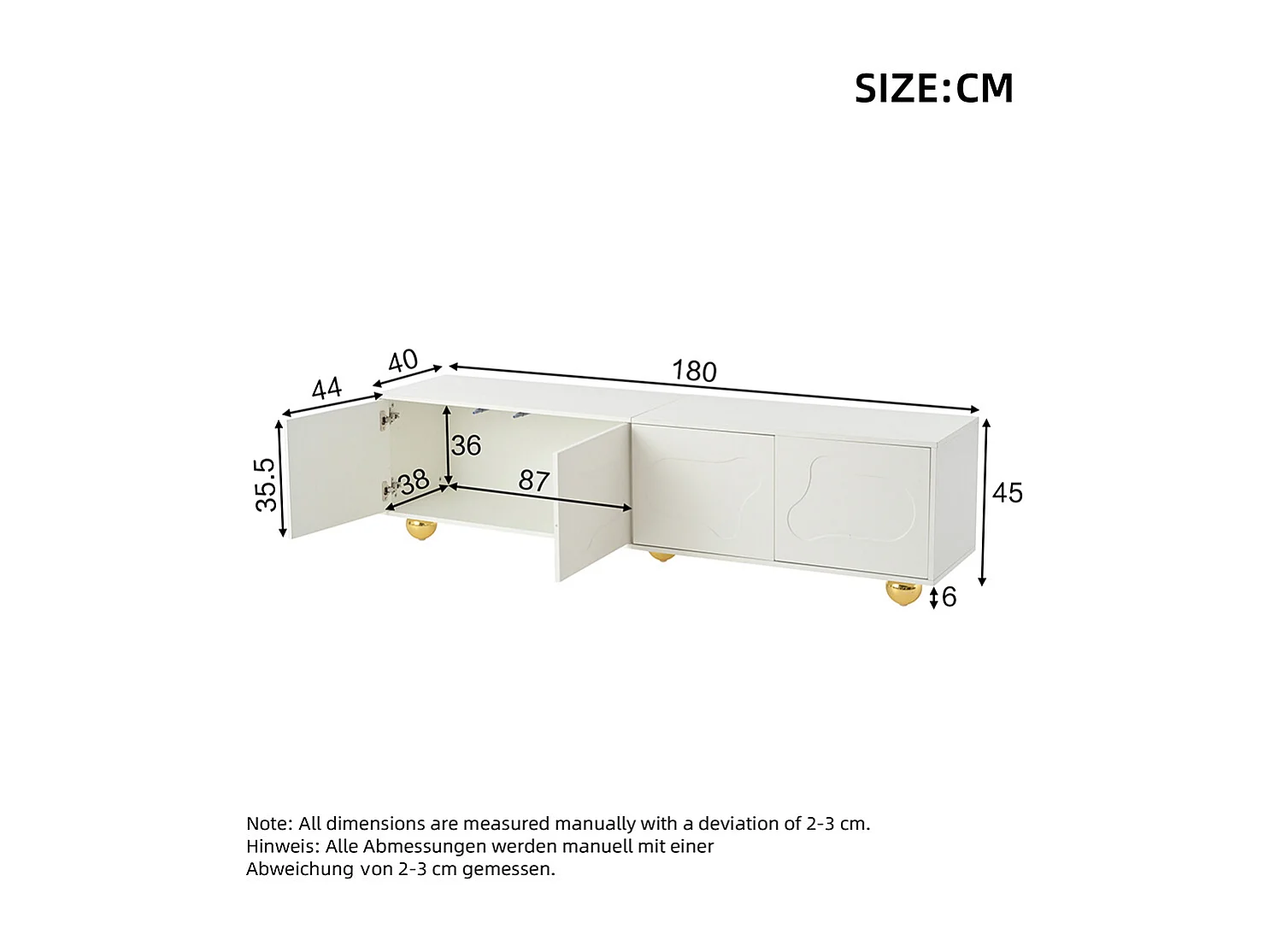 Meuble TV cartoon nuage 180x40x45 cm 2 armoires 5 pieds charge 60 kg TV 75 pouces
