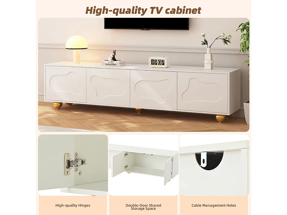 Meuble TV cartoon nuage 180x40x45 cm 2 armoires 5 pieds charge 60 kg TV 75 pouces