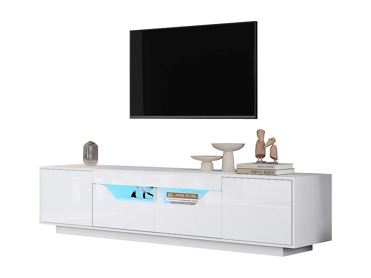 Meuble TV sur pied 180x40x45 cm 2 tiroirs 2 armoires brillant LED TV 75 pouces blanc