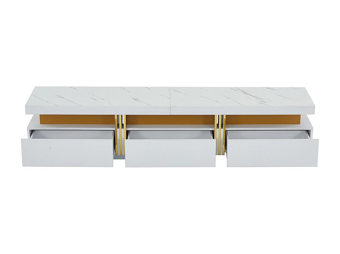 Meuble TV bas marbre 200x40x42 cm TV 90 pouces 3 tiroirs gestion câbles