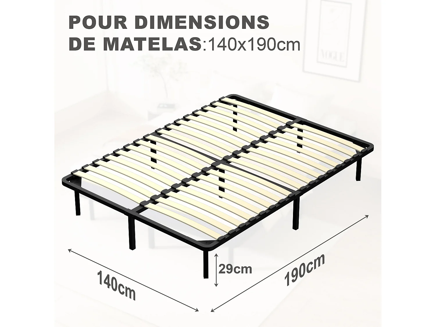 Matelas double en mousse de 17 cm + sommier à lattes de 16 rangs 140x190 cm