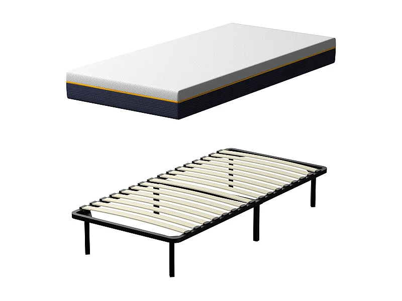Matelas double en mousse de 17 cm + sommier à lattes 90x190 cm 16 rangées de lattes