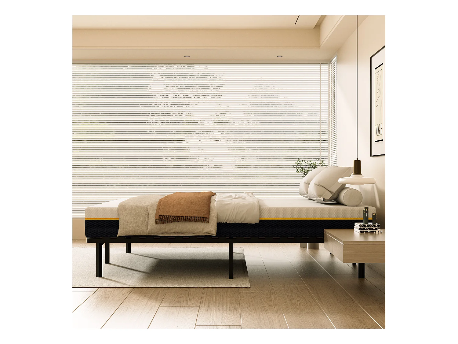 Tweepersoonsmatras van 17 cm schuim + lattenbodem 90x190 cm 16 rijen latten