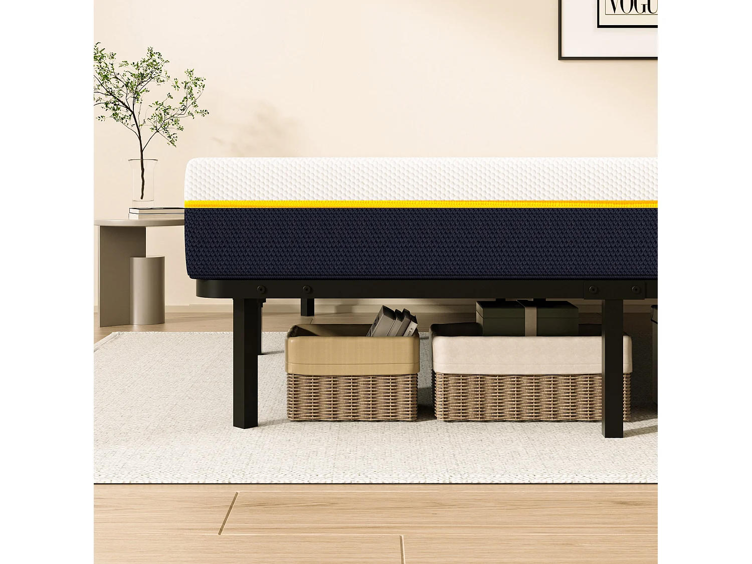 Matelas double en mousse de 17 cm + sommier à lattes 90x190 cm 16 rangées de lattes