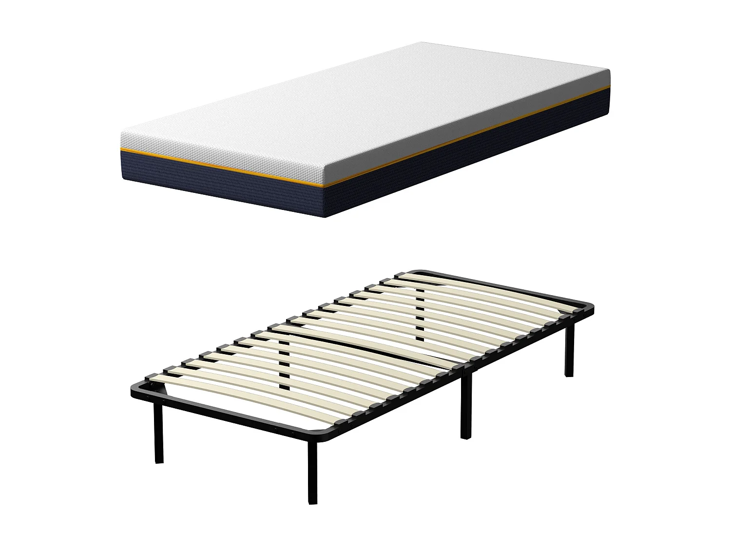 Matelas double en mousse de 17 cm + sommier à lattes 90x190 cm 16 rangées de lattes