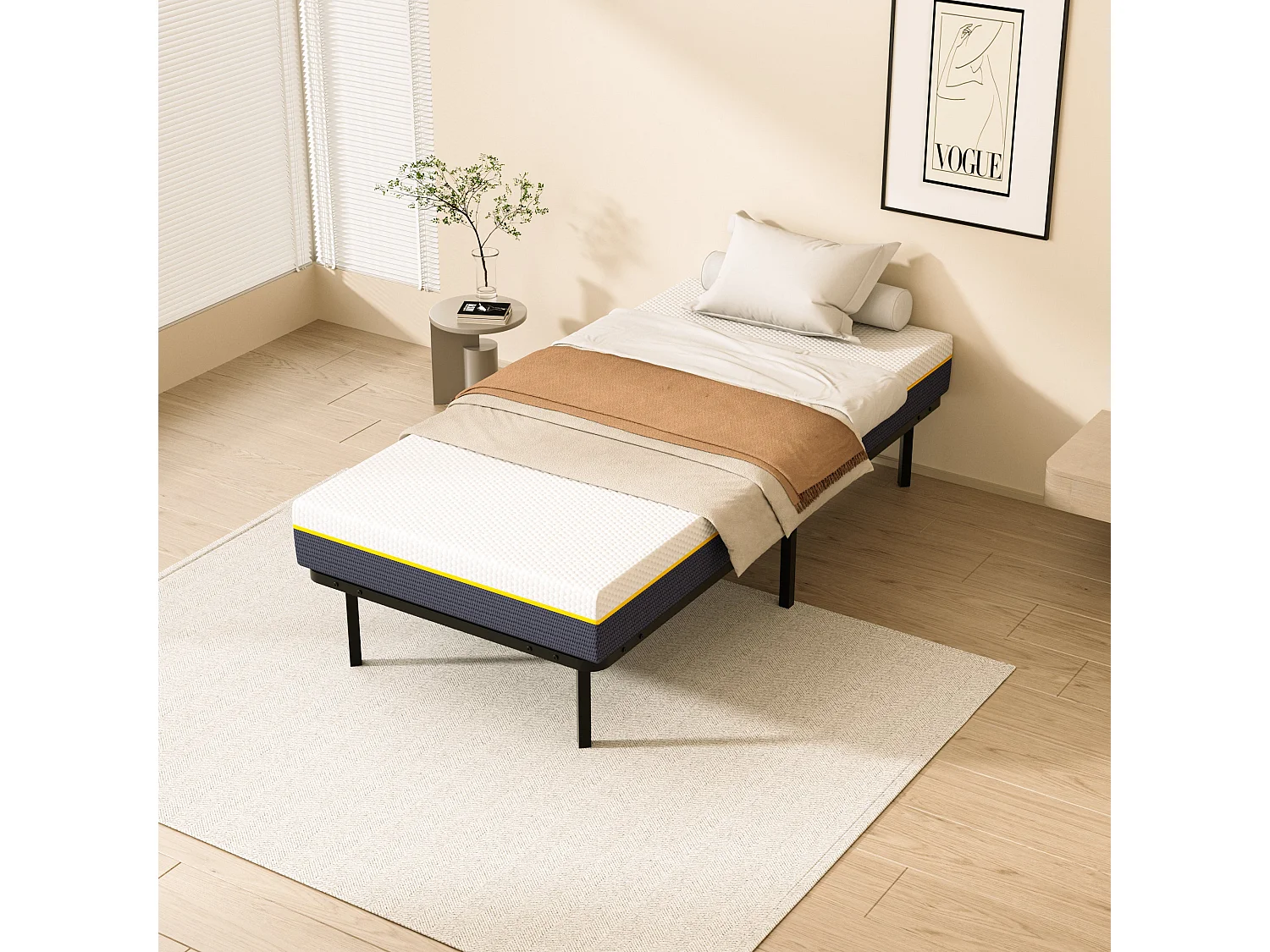 Matelas double en mousse de 17 cm + sommier à lattes 90x190 cm 16 rangées de lattes