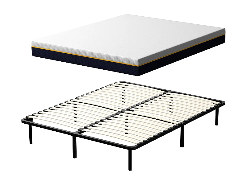 Tweepersoonsmatras van 17 cm dik schuim + lattenbodem van 160 x 200 cm met 18 rijen latten