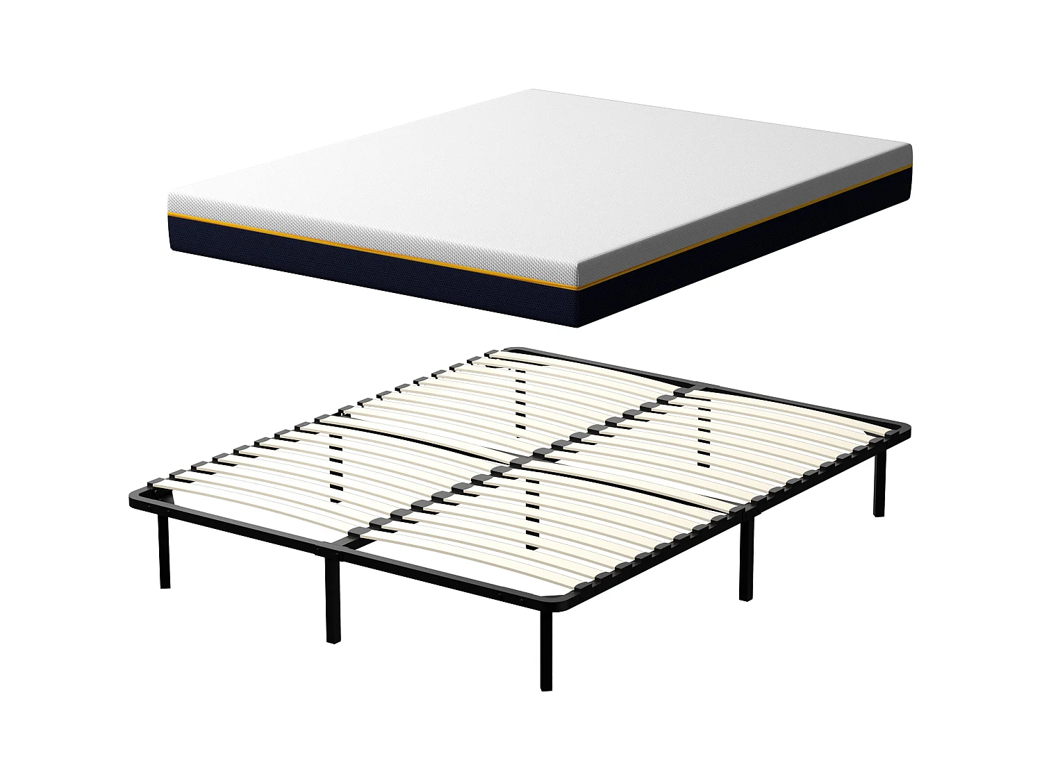 Tweepersoonsmatras van 17 cm dik schuim + lattenbodem van 160 x 200 cm met 18 rijen latten