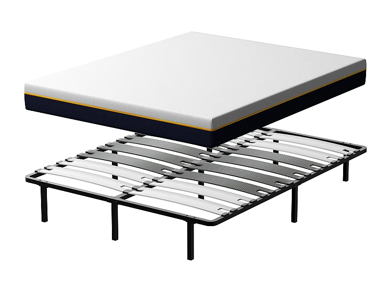 Ensemble matelas double en mousse de 17 cm + sommier à lattes larges 160x200 cm