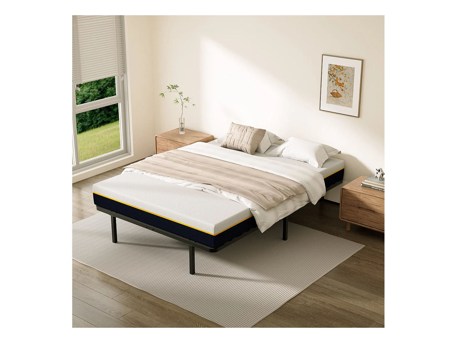Ensemble matelas double en mousse de 17 cm + sommier à lattes larges 160x200 cm