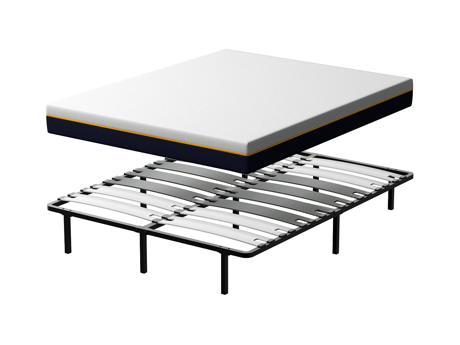 Set met tweepersoonsmatras van 17 cm dik schuim + lattenbodem met brede latten 160x200 cm