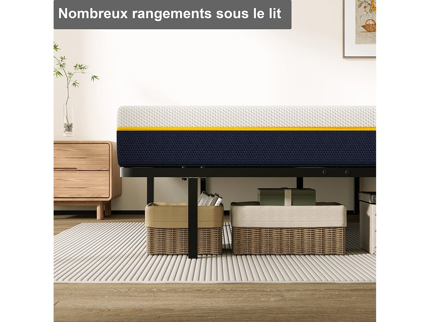 Ensemble matelas double en mousse de 17 cm + sommier à lattes larges 160x200 cm