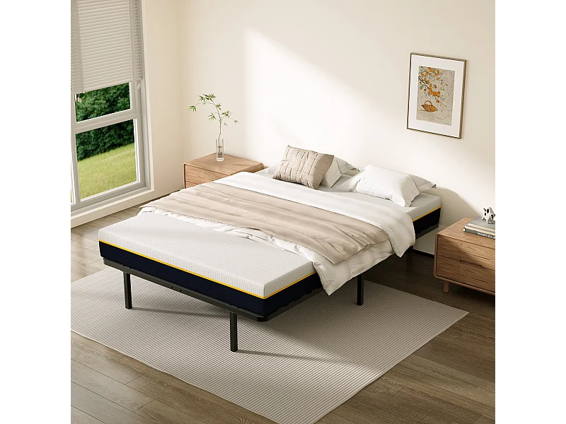 Ensemble matelas double en mousse de 17 cm + sommier à lattes larges 160x200 cm