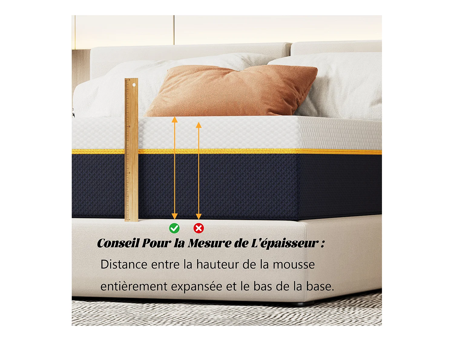 Matelas double pour adultes, 140 x 190 cm, épaisseur 21 cm (mousse à mémoire de forme + fibres de charbon de bambou)