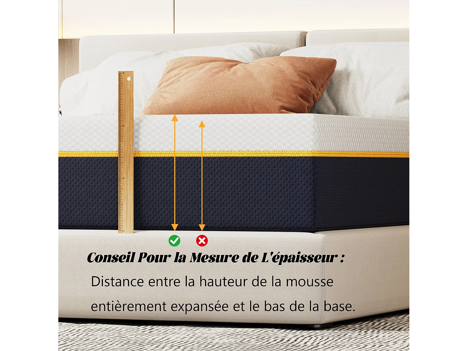 Matelas double pour adultes, 140 x 190 cm, épaisseur 21 cm (mousse à mémoire de forme + fibres de charbon de bambou)