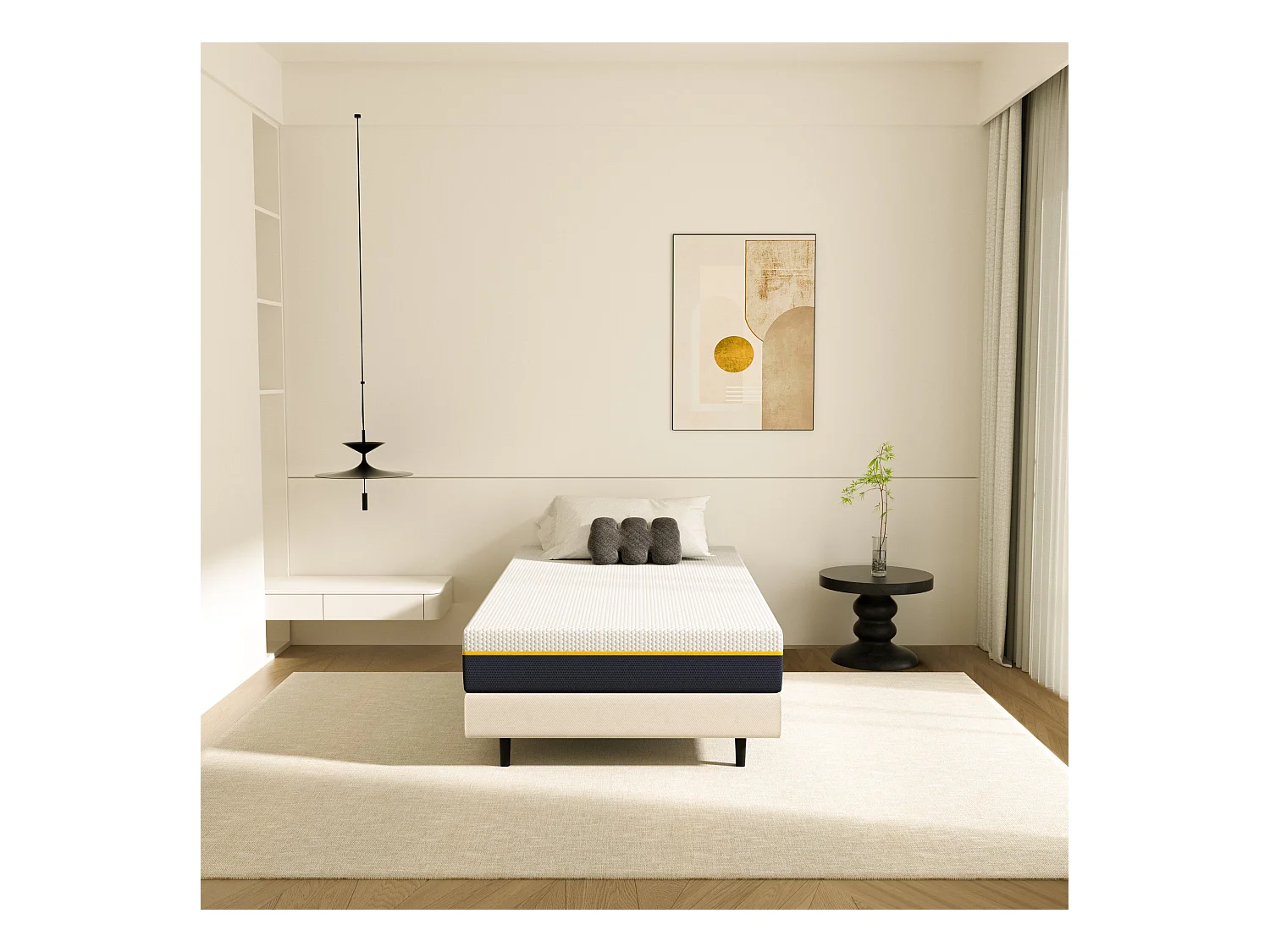 Matelas adulte de 17 cm, 90 x 200 cm (mousse à mémoire de forme + fibre de charbon de bambou)